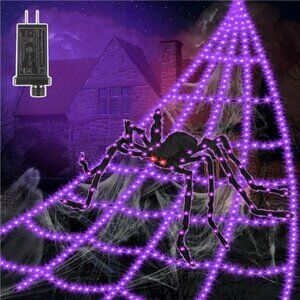Halloween Decorations Outdoor Spider Web Lights - 550 LED 16.4Ft Spiderweb